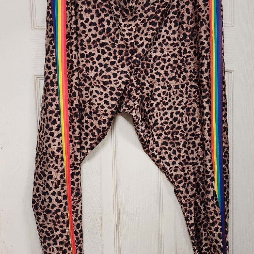 Leopard Print Rainbow Stripe Leggings